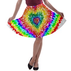 Tie Dye Heart Colorful Prismatic A-line Skater Skirt by Sapixe