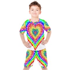 Tie Dye Heart Colorful Prismatic Kids  Tee And Shorts Set by Sapixe