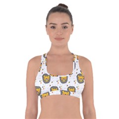 Lion Heads Pattern Design Doodle Cross Back Sports Bra by Sapixe