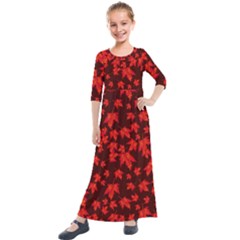 Red Oak And Maple Leaves Kids  Quarter Sleeve Maxi Dress by Daria3107