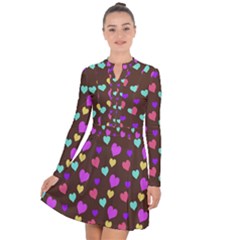 Colorfull Hearts On Choclate Long Sleeve Panel Dress by Daria3107