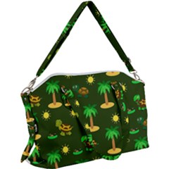 Turtle And Palm On Green Pattern Canvas Crossbody Bag by Daria3107