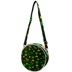 Turtle And Palm On Green Pattern Crossbody Circle Bag by Daria3107