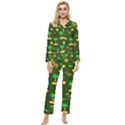 Turtle And Palm On Green Pattern Womens  Long Sleeve Pocket Pajamas Set View1