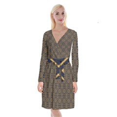 Art Deco Vector Pattern Long Sleeve Velvet Front Wrap Dress by webstylecreations