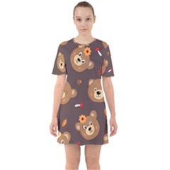 Bears-vector-free-seamless-pattern1 Sixties Short Sleeve Mini Dress by webstylecreations