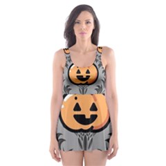 Pumpkin Pattern Skater Dress Swimsuit by InPlainSightStyle