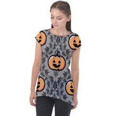 Pumpkin Pattern Cap Sleeve High Low Top by InPlainSightStyle