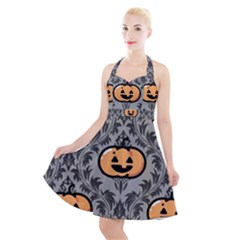 Pumpkin Pattern Halter Party Swing Dress  by InPlainSightStyle