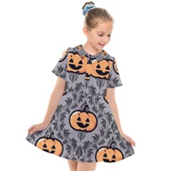 Pumpkin Pattern Kids  Short Sleeve Shirt Dress by InPlainSightStyle