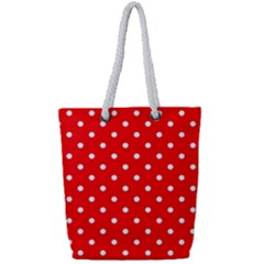 1950 Red White Dots Full Print Rope Handle Tote (small)