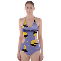 Bats With Yellow Moon Cut-out One Piece Swimsuit by SychEva
