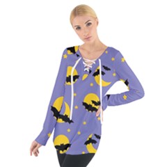 Bats With Yellow Moon Tie Up Tee by SychEva