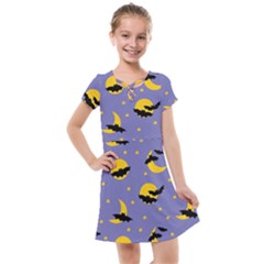 Bats With Yellow Moon Kids  Cross Web Dress by SychEva