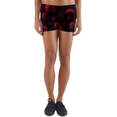 Red Drops On Black Yoga Shorts by SychEva