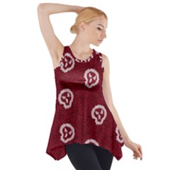 White Skulls On Red Shiny Background Side Drop Tank Tunic by SychEva