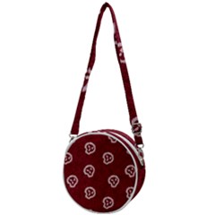 White Skulls On Red Shiny Background Crossbody Circle Bag by SychEva