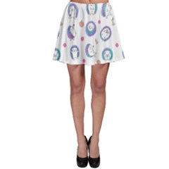 Cute And Funny Purple Hedgehogs On A White Background Skater Skirt by SychEva
