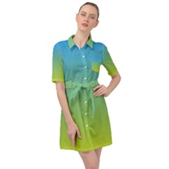 Gradient Blue Green Belted Shirt Dress by ddcreations