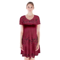 Black Splashes On Red Background Short Sleeve V-neck Flare Dress by SychEva