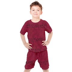 Black Splashes On Red Background Kids  Tee And Shorts Set by SychEva
