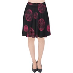 Red Sponge Prints On Black Background Velvet High Waist Skirt by SychEva
