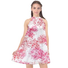 Red Splashes On A White Background Halter Neckline Chiffon Dress  by SychEva