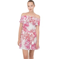 Red Splashes On A White Background Off Shoulder Chiffon Dress by SychEva