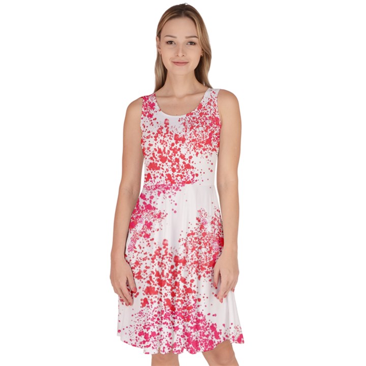 Red Splashes On A White Background Knee Length Skater Dress With Pockets