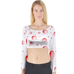 Red Drops On White Background Long Sleeve Crop Top by SychEva