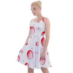 Red Drops On White Background Knee Length Skater Dress by SychEva