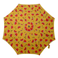 Slices Of Juicy Red Watermelon On A Yellow Background Hook Handle Umbrellas (medium) by SychEva