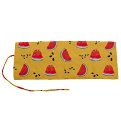 Slices Of Juicy Red Watermelon On A Yellow Background Roll Up Canvas Pencil Holder (s) by SychEva