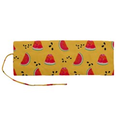 Slices Of Juicy Red Watermelon On A Yellow Background Roll Up Canvas Pencil Holder (m) by SychEva