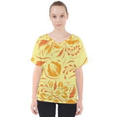 Folk Flowers Pattern V-neck Dolman Drape Top by Eskimos