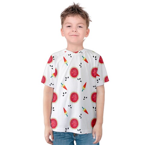 Slices Of Red And Juicy Watermelon Kids  Cotton Tee by SychEva