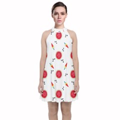 Slices Of Red And Juicy Watermelon Velvet Halter Neckline Dress  by SychEva