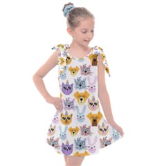 Funny Animal Faces With Glasses On A White Background Kids  Tie Up Tunic Dress by SychEva