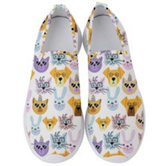 Funny Animal Faces With Glasses On A White Background Men s Slip On Sneakers by SychEva