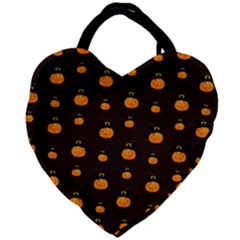 Halloween Pumpkins Pattern, Witch Hat Jack O  Lantern Giant Heart Shaped Tote