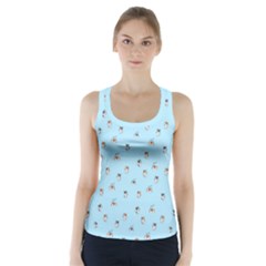Cute Kawaii Dogs Pattern At Sky Blue Racer Back Sports Top