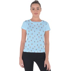 Cute Kawaii Dogs Pattern At Sky Blue Short Sleeve Sports Top  by Casemiro