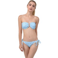 Cute Kawaii Dogs Pattern At Sky Blue Twist Bandeau Bikini Set