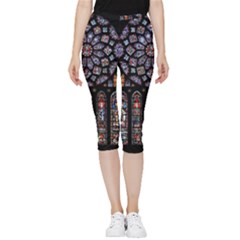 Chartres-cathedral-notre-dame-de-paris-amiens-cath-stained-glass Inside Out Lightweight Velour Capri Leggings  by Sudhe