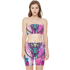 Owl Dreamcatcher Stretch Shorts And Tube Top Set by Sudhe