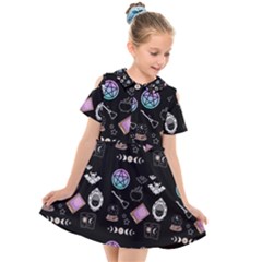 Pastel Goth Witch Kids  Short Sleeve Shirt Dress by InPlainSightStyle