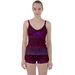 Red Splashes On Purple Background Tie Front Two Piece Tankini by SychEva