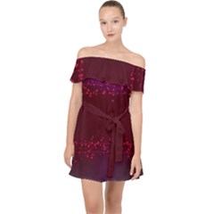 Red Splashes On Purple Background Off Shoulder Chiffon Dress by SychEva