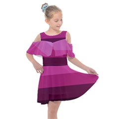 Pink Gradient Stripes Kids  Shoulder Cutout Chiffon Dress