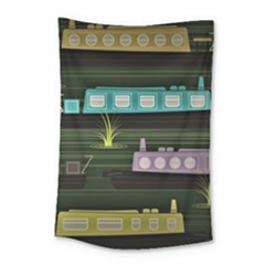 Narrow-boats-scene-pattern Small Tapestry by Sudhe